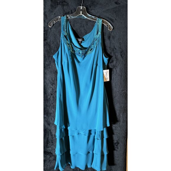 S.L. Fashions Seagreen 2-Piece Set With Embellished Neckline & Ruffled Hem Dress - Picture 2 of 5